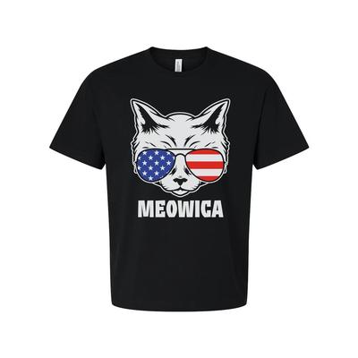 Meowica American Flag Sunglasses Cat Graphic Unisex Short Sleeve Tee With Bold P