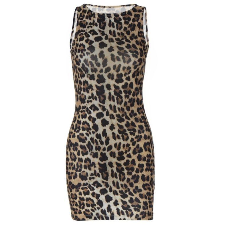 

Shemoda Fashion Ins Style Sexy Leopard Print Print round Neck Sleeveless Dress Women s High Waist Silm Slim Looking Skirt Leopard print L