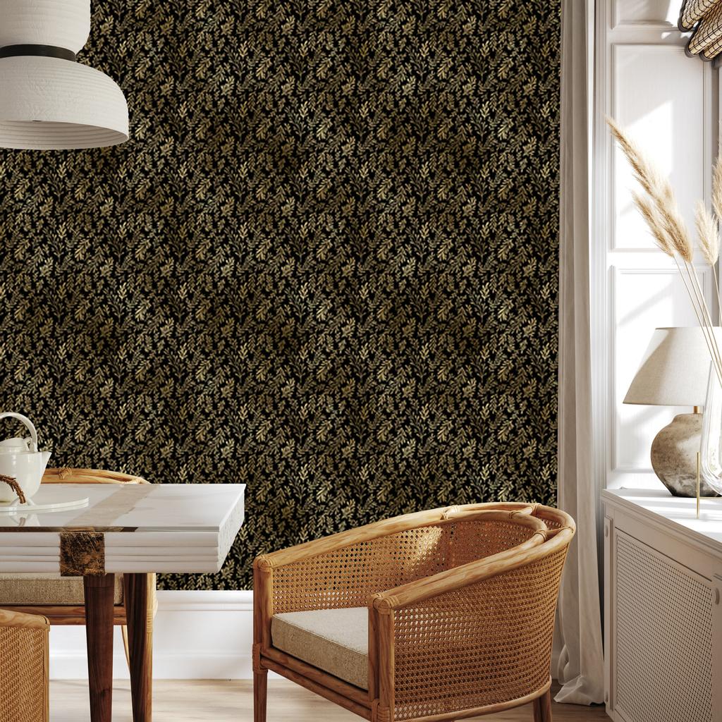 Black and Gold Tropical Ochre Pattern Wallpaper, Ochre Background 50x1000