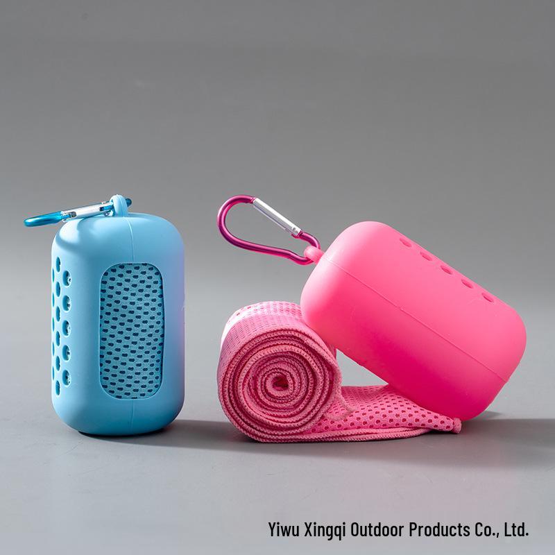 Quick-Dry Fitness Cooling Towel with Silicone Sleeve - Custom Logo Available