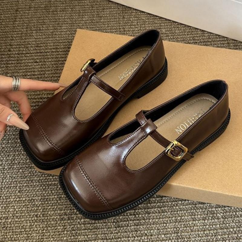 

Мода 2025 Новые весенние кожаные женские туфли-лодочки для женщин Массивный каблук Ретро Мэри Джейн Блочные кожаные туфли Работа Мелкие Белые 40 темно-коричневого