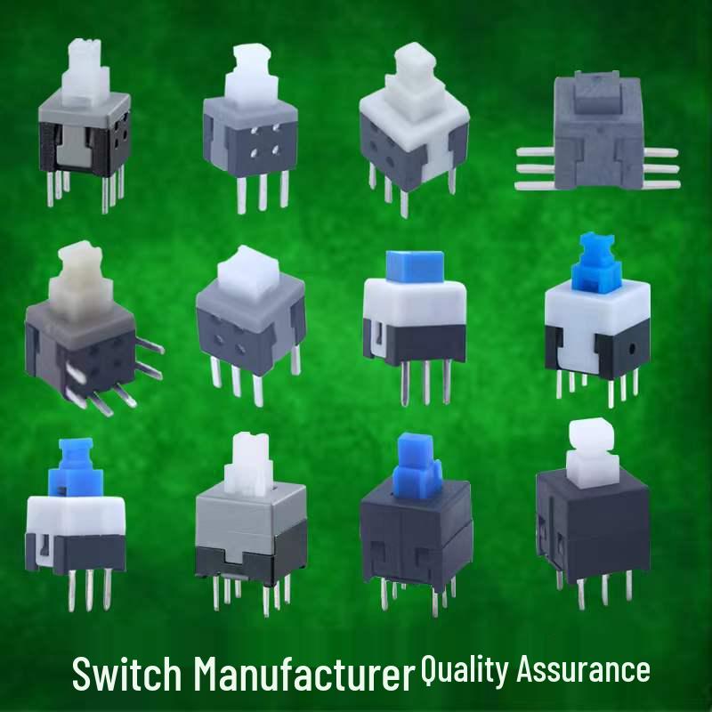 In Stock: 5.8x5.8 and 8.5x8.5 High/Flat Head Self-Locking Button Switch, Non-Locking Option Available