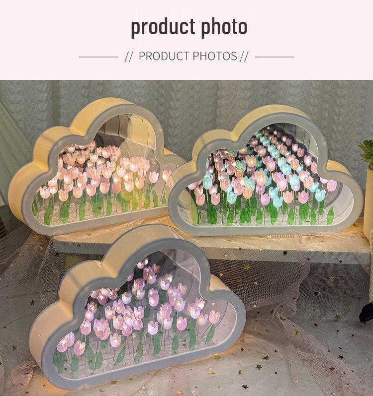 Tulip Cloud DIY Night Light with Mirror and Flower Design - Creative Desktop Ornament & Gift