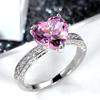 Vigselsring, Sett med Aaa Hjerte Rosa Diamant Zirkonring, Forlovelsesmykker for Kvinner.