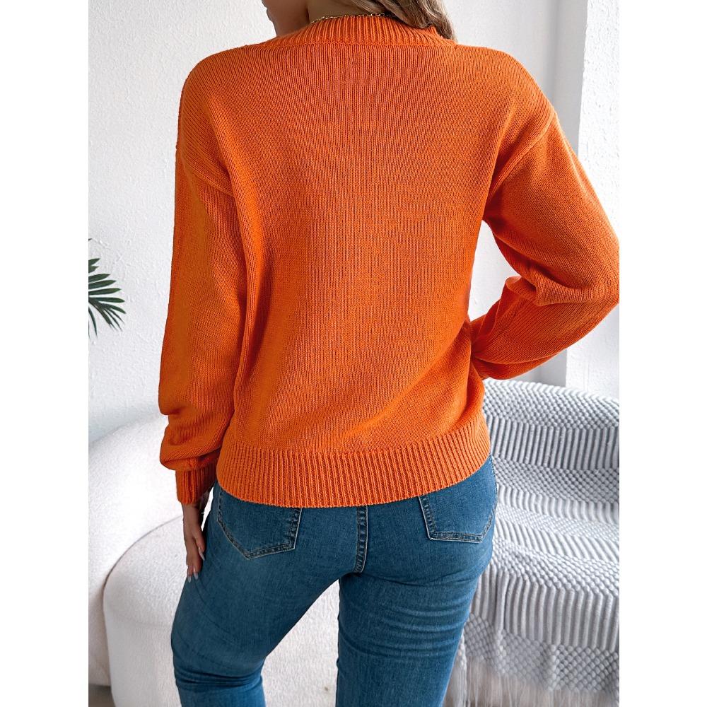 Women's Knitted Sweater - Solid Colour Lace-Up Lantern Sleeve Pullover Halloween Ladies' Top