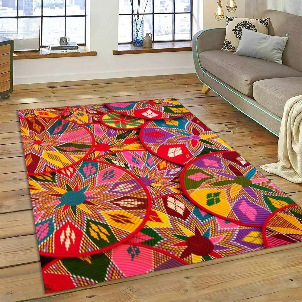 3D Etioopia Värviline Lilleline Kootud Kunstikorvid Mandala Vaip Vaip elutuppa Magamistuppa Kodukaunistus, Libisemisvastane diivanile Uksematt