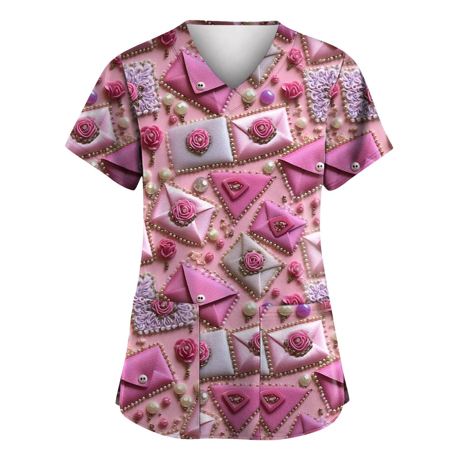 

С Днем святого Валентина, женская мода, V-образный вырез, короткий рукав, рабочая одежда с карманами XXL