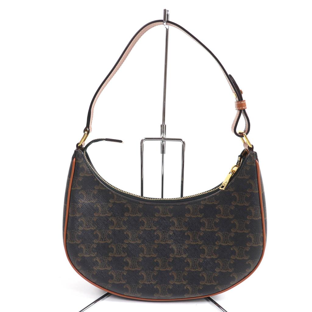 Celine Handbag Ava Triomphe One Shoulder Bag Leather Brown Coated Canvas 19395 Used