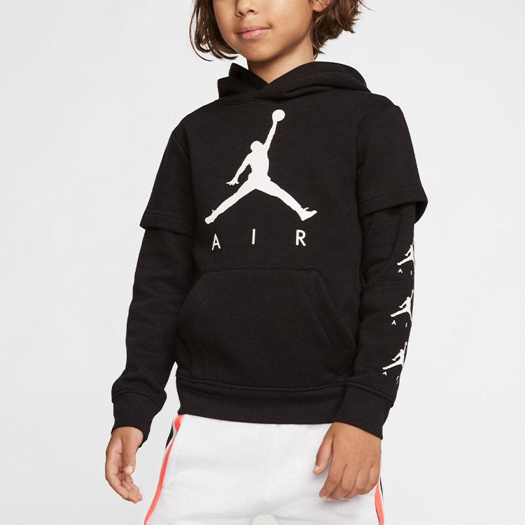 Jordan Logo Print Hooded Fleece Pullover Sweatshirt Kids Sweatshirts Black CT5366-010