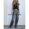Spring New Women's Clothing French Asymmetric Design Cotton Double Breasted Mid Waist Wide Leg Denim 6045036