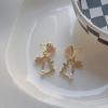 Cute Hollow Rabbit Drop Earrings for Women Crystal Imitation Pearl Heart Dangle Earrings Party Sweet Girls Gift Animal Jewelry