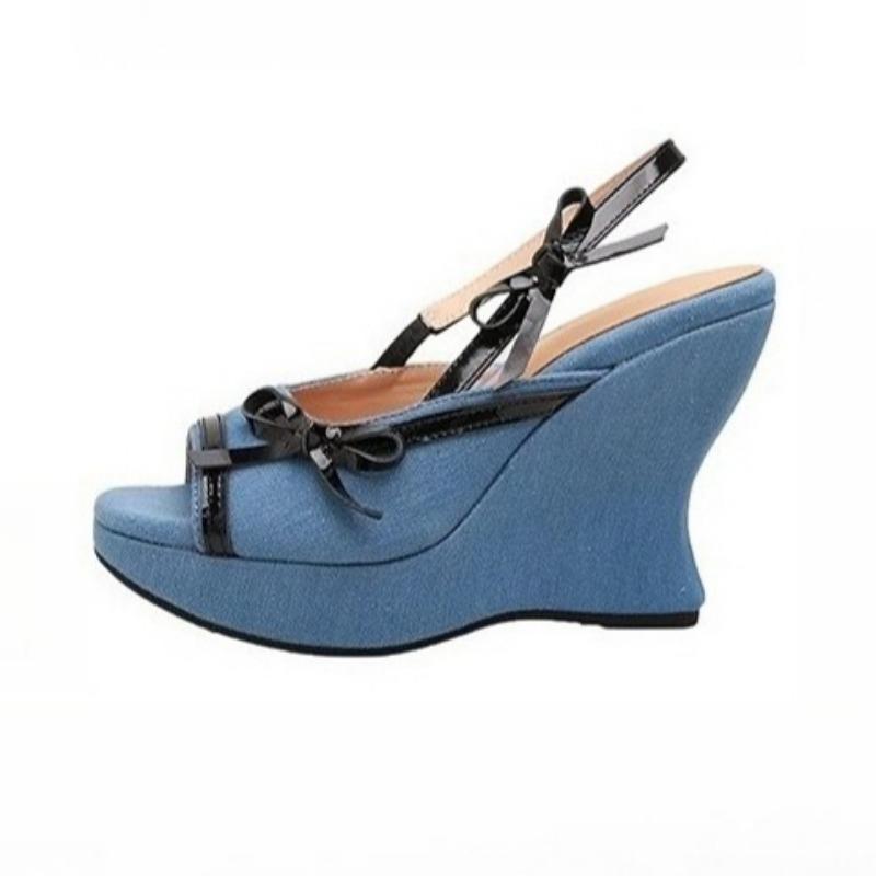 Fashion Bow Women Super High Heels Shoes Woman Cowboy Peep Toe Wedges Heeled Sandals 2025 Fashion Slingback Summer Dress Sandalias Mujer