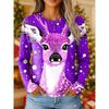 Women's Vintage Reindeer Print Long Sleeve T-shirts Christmas Party Round Neck Holiday Gift Top Fall Winter Festive Style
