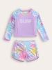 2025 European & American Kids' Maple Leaf Print Long Sleeve Swimsuit