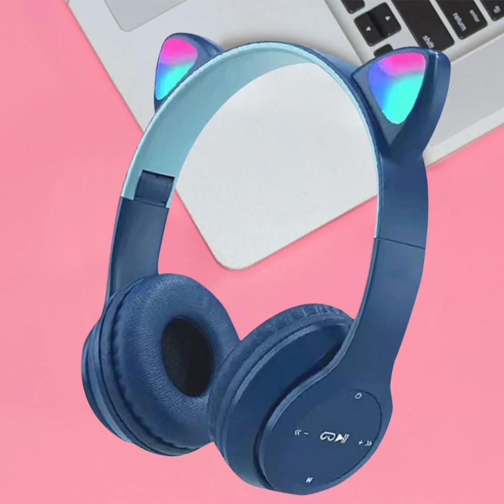 Flashing LED Cute Cat Ears Headphones Bluetooth Wireless Headset with Mic P47M Kid Girl Stereo Music Earbud Sports Headphones