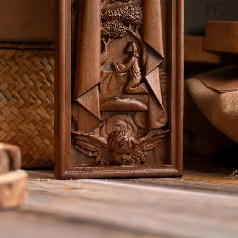 Vintage Wooden Easter Catholic Cross Jesus Statue, Interior Religious Wall Decor Baptismal Gift