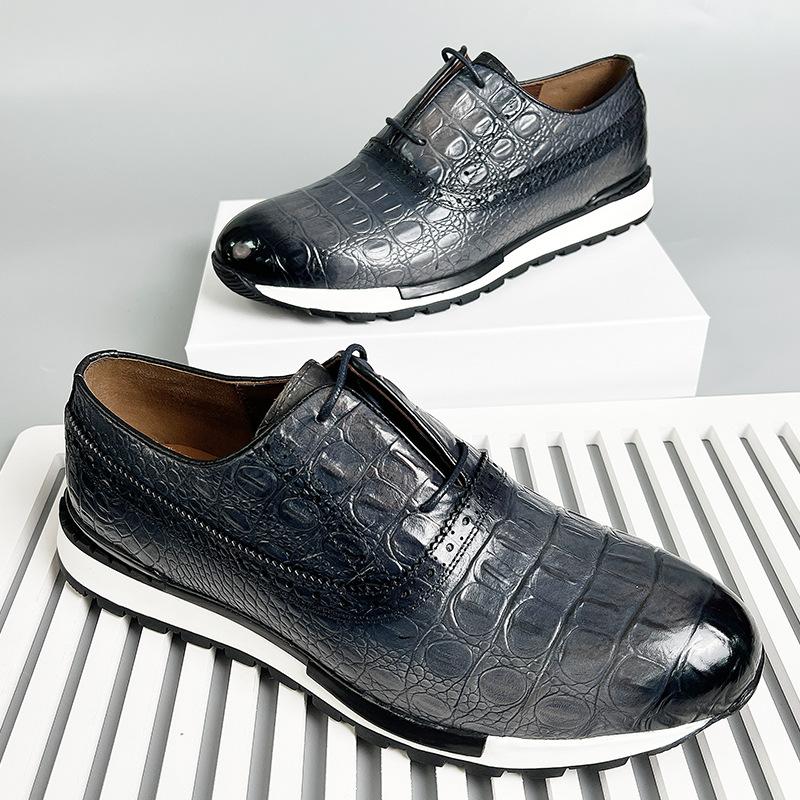 Fashion British StyleCrocodile Pattern Genuine Leather Men Oxford Shoes Autumn Lace Up Men Casual Shoes Outdoor Men Sneakers