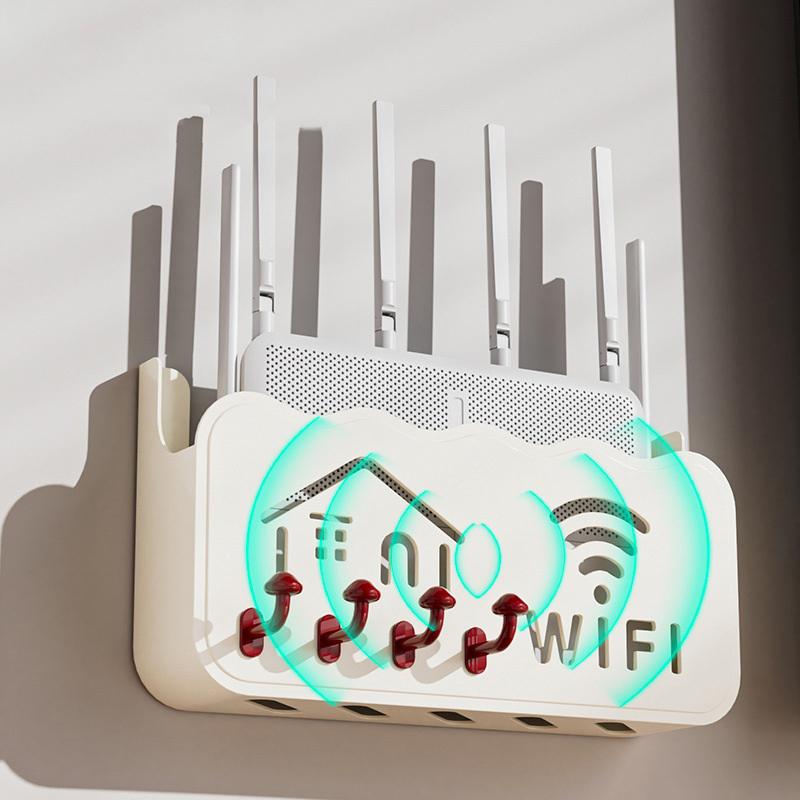 1Pcs Mini Mushroom Hook Router Shelf, Cartoon Wireless Tv Set-Top Box Storage Rack, Wall-Mounted, No-Drill Storage Box.