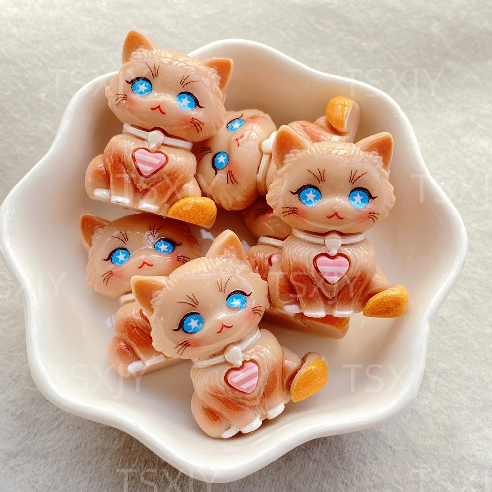 6PCS New Colorful cute cartoon 3D animal kitten Flat back Cabochon Stone Scrapbook DIY Decor Figurines Crafts Accessories