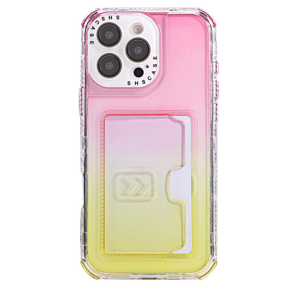 For iPhone 16 Pro Case Card Holder Gradient Color PC+TPU Anti Drop Phone Back Cover with Lens Film