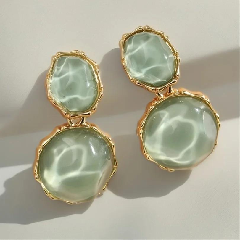 1 Pair Bohemian Geometric Oval Resin Drop Earrings, Vintage Elegant Women Daily Casual Prom Party Jewelry, Creative Gift for Her