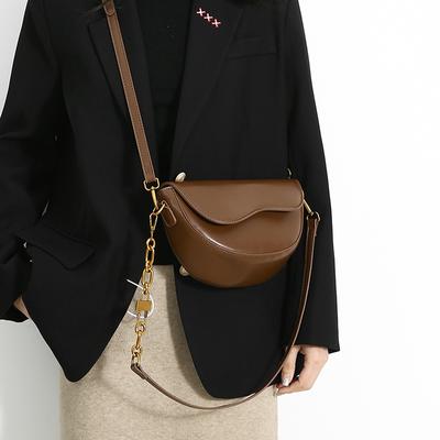 Women's Vintage Saddle Bags Solid Color Small Flap Shoulder Bag Crossbody Bag Fashion Plutonium Leather Wide Handle Crossbody Bags