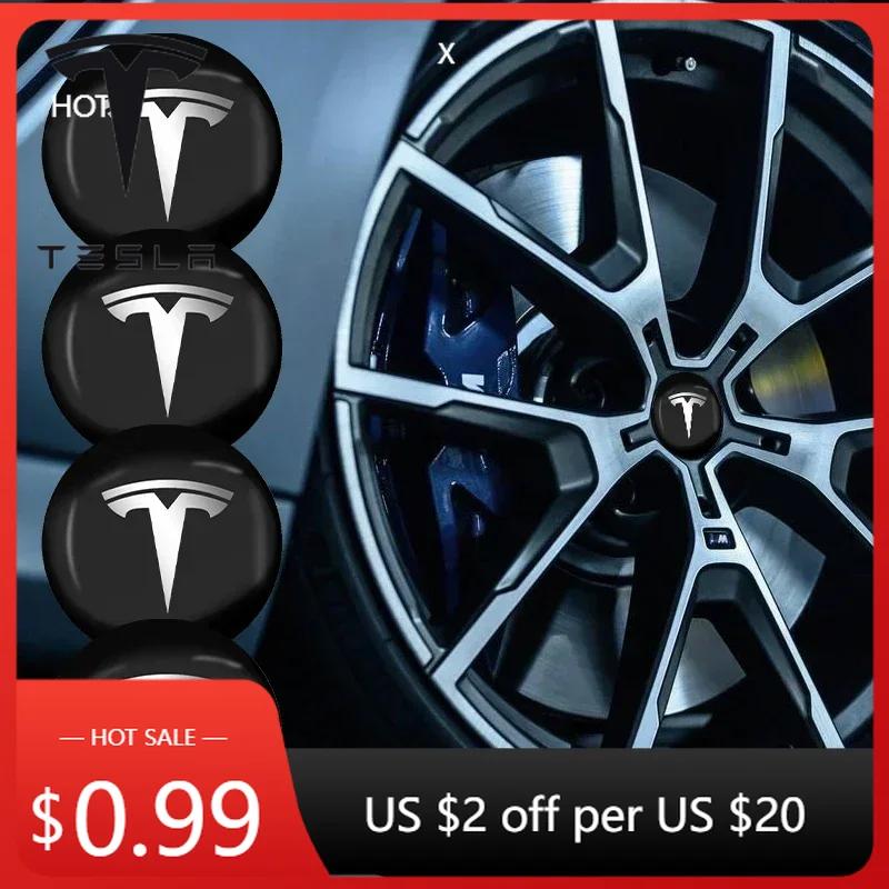 Car Sticker Tesla 4pcs Car Emblem Wheel Center Hub Caps Stickers Car Styling For Tesla Model 3 Model X Y Style MODEL S ROADSTER