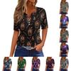 Women's Casual V Neck Short Sleeve Button T Shirt Halloween Print Top Lightweight Comfortable Soft Fabric