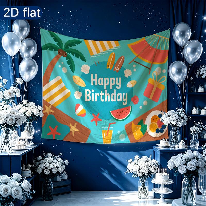 Multicolor Gifts Beach Birthday Party Backdrop, Polyester Banner for Photo Background & Decor
