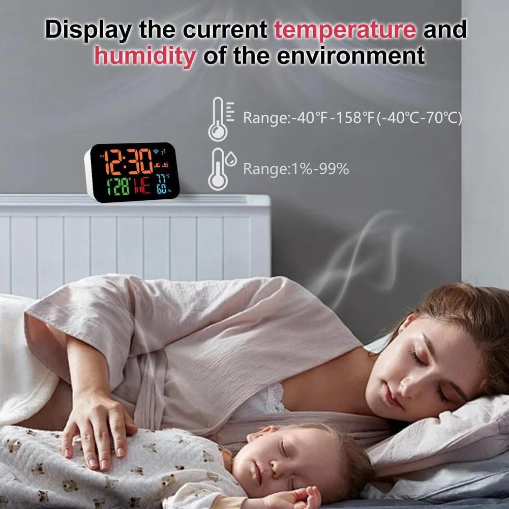 Horloge de Bureau Calendrier WiFi Tuya Thermomètre Hygromètre Intelligent avec Affichage LED Numérique Prise en Charge de l'Auto-Calibration WIFI