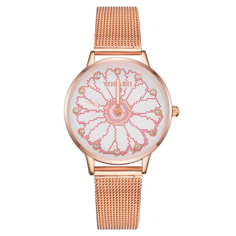 

Popular women s watch women s watch small daisy flower Milan quartz watch with mesh belt рожевий червоний колір