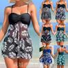 Sommer Kurzes Kleid Schlitz Badeanzug Damen Sexy Mode Hohe Taille Badeanzug Verdickter Mesh-Print Schwimmen Strandbekleidung