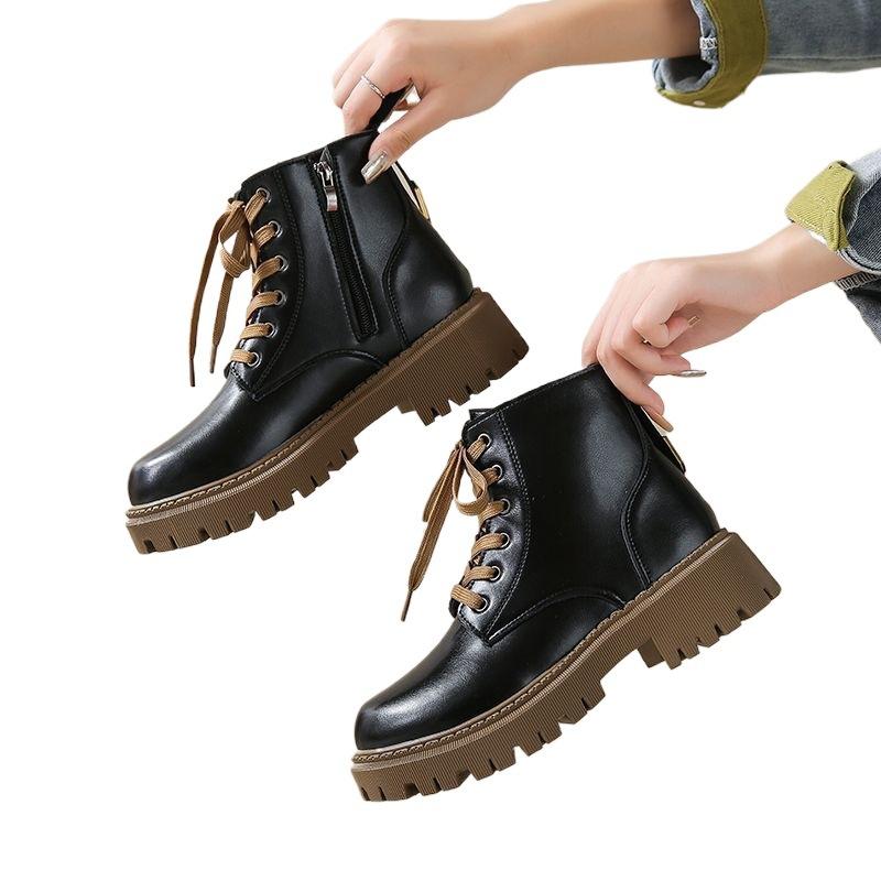 Martin-støvler dame høst og vinter 2025 nye britiske hvite ankelstøvler med tykk såle små lokomotiv bomulls korte støvler