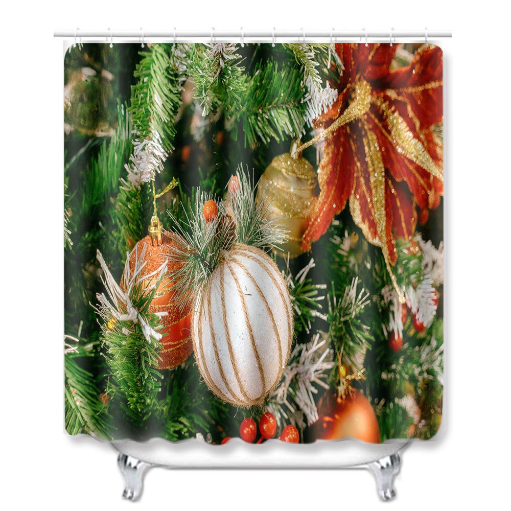 Christmas Shower Curtain Floor Mat Combination Four-Piece Set Bathroom Toilet Carpet Shower Room Mat Foot Mat