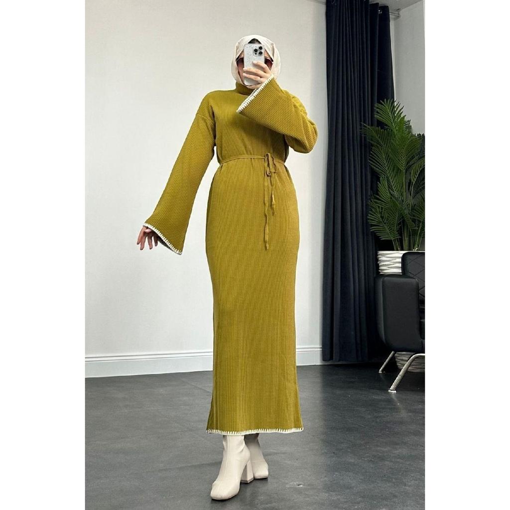 10numberamoda Women's Bat Sleeve Long Knit Dress Claret Red