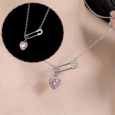 Sicherheitsnadel-Clip Liebe Anhänger Halskette für Frauen Hohl Schmuck Ketten Halsband Quaste Frauen Nec S2G0