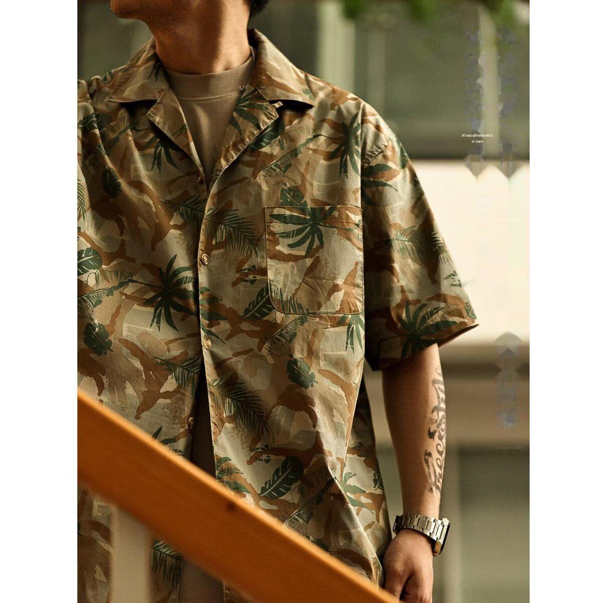 

Мужская гавайская рубашка Ice Silk - короткий рукав, свободный крой, кубинский воротник, цветочный узор, летняя одежда M