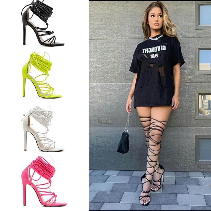 2025 New Women Gladiator Roman Sandals Sexy Open Toe Square Head Thin Band Cross Strap 11cm High Heel Shoe Sexy Club Pumps