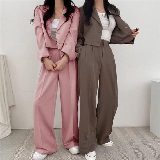 Business Casual Outfits für Damen Cropped Blazer Jacken Weitbeinige Hosen Anzug Set Herbst 2-teiliges Arbeitsbüro-Set