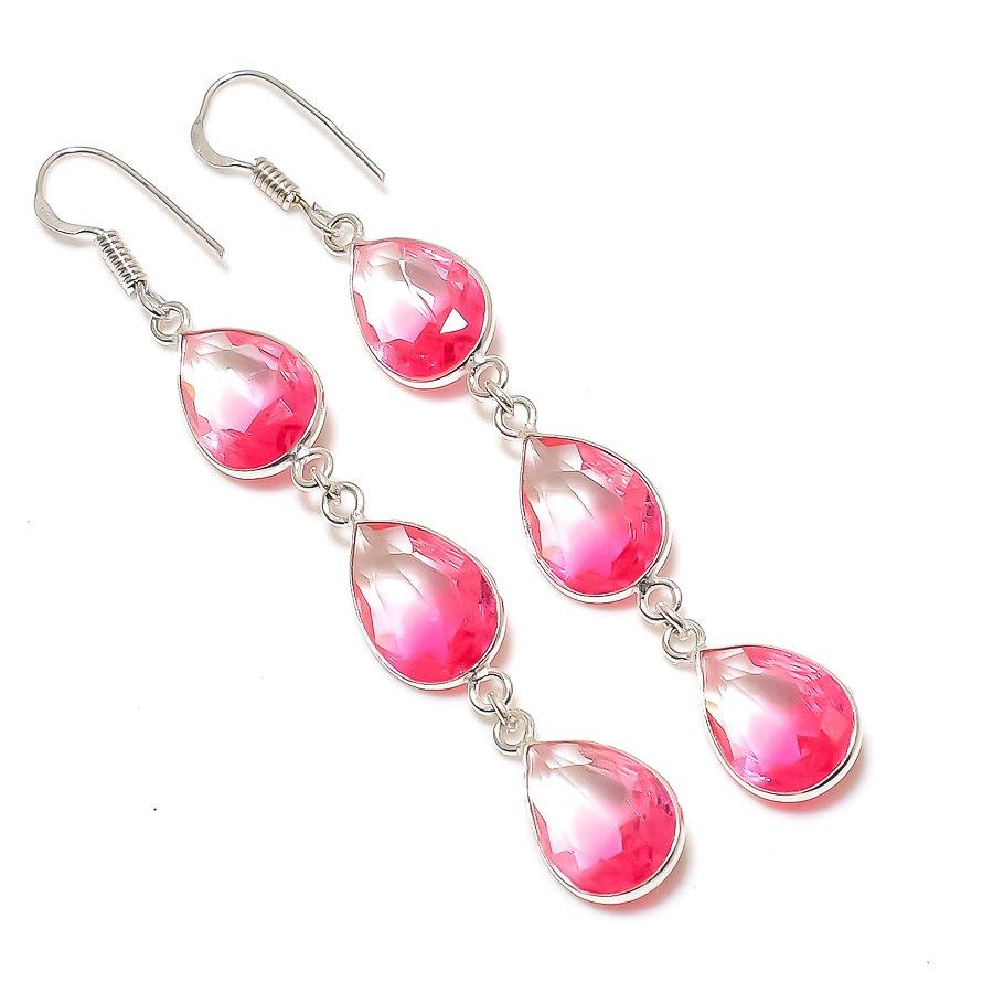 

Ювелирные серьги из стерлингового серебра 925 пробы с натуральным двухцветным турмалином 3,03 дюйма E2E34