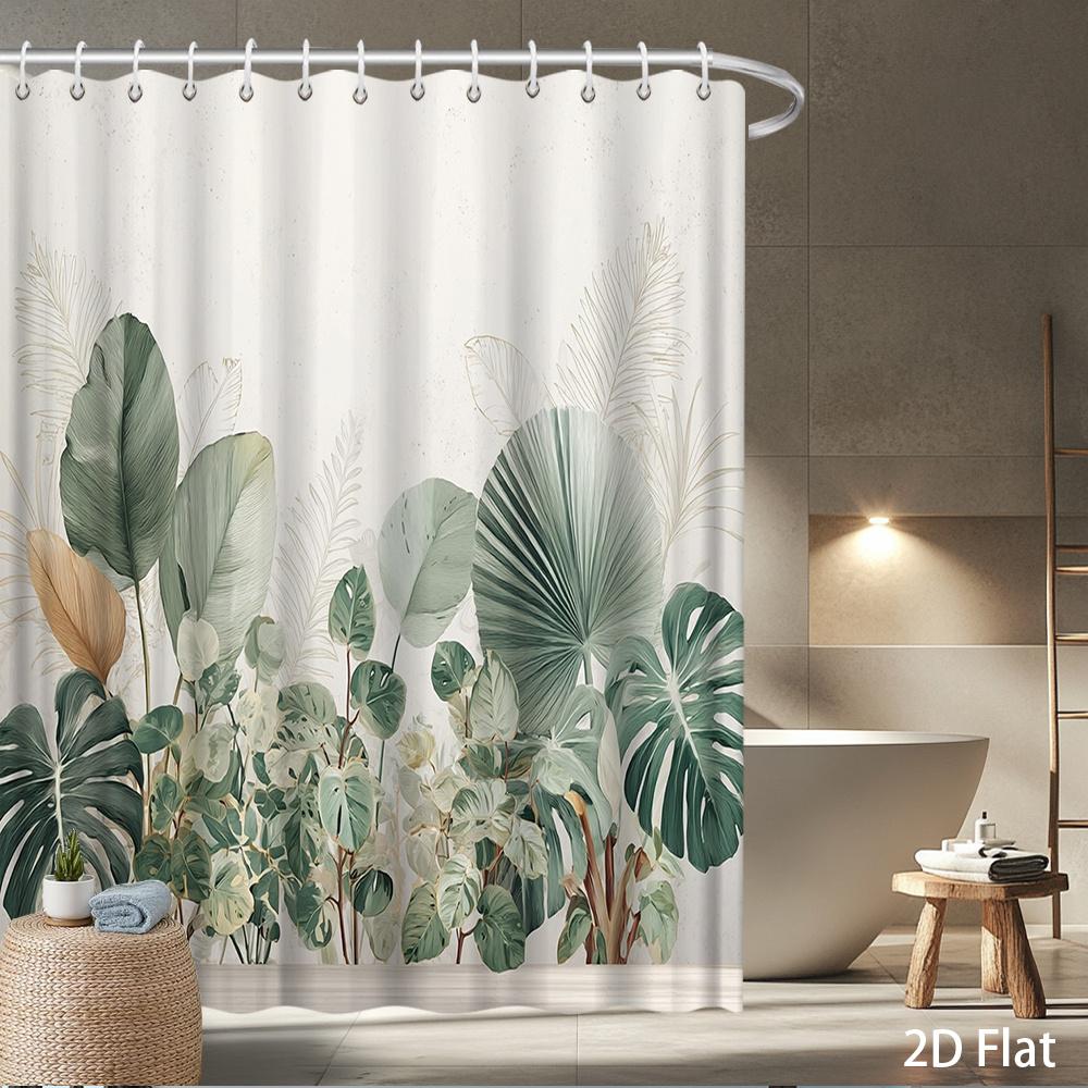 

1Pc Shower Curtain — Watercolor Botanical Leaves, Waterproof Machine Washable Polyester For Shower/Bathtub Bathroom Decor W60H190(CM)-1 Pcs