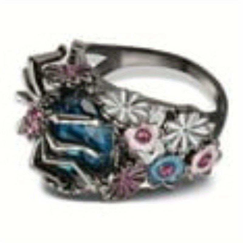 Exaggerated spider flower ring, blue stone flower shape, suitable for independence day, party, personalized eye-catching