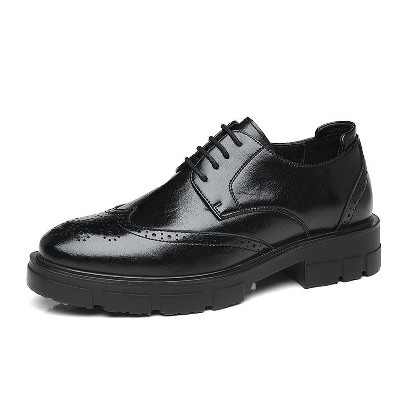 Brock Carved Inner Height Increase Men's Shoes Height Increase Shoes Men's 8cm Cowhide Business Leather Shoes Men's British Dress Wedding Shoes