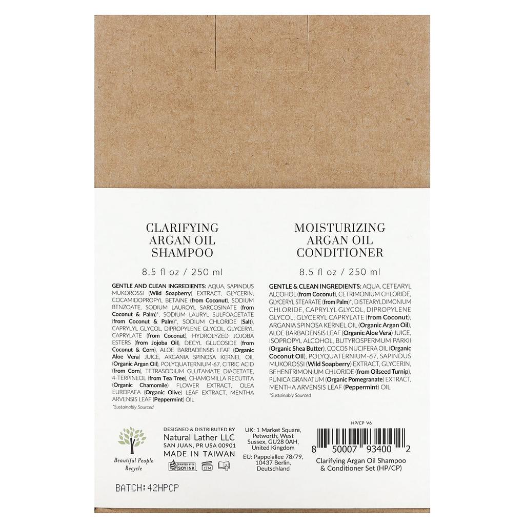 Tree To Tub Set Șampon și Balsam, Clarifiant Ulei de Argan, Mentă Revigorantă, Set de 2, 8.5 fl oz (250 ml) fiecare