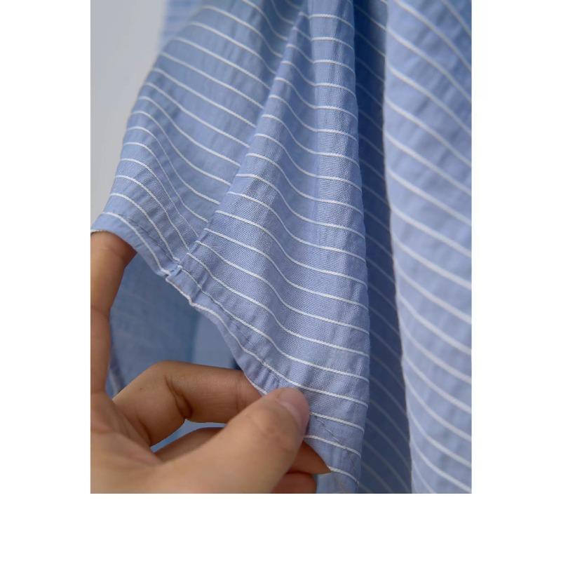 Spring Women's Shirt Medium To Long Length Flip Collar Long Sleeve Over Striped Shirt for Women