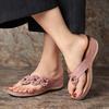Summer New Flower Sandals Car Line Platform Toe Slippers Large Size Retro Beach Flip-flops