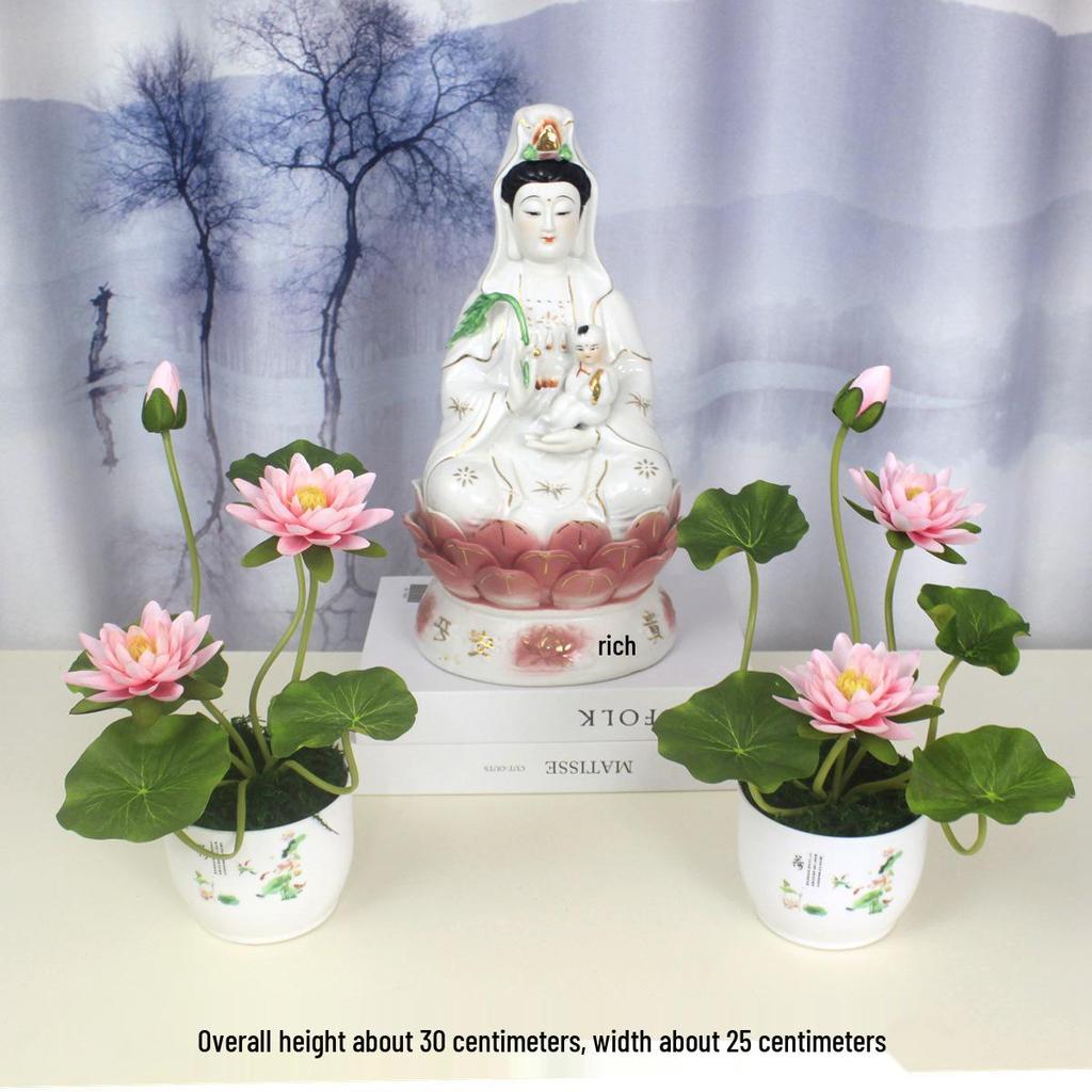 Artificial Lotus Flowers for Buddha Altar, Decorative Silk Bonsai, and Small Guanyin Ornaments