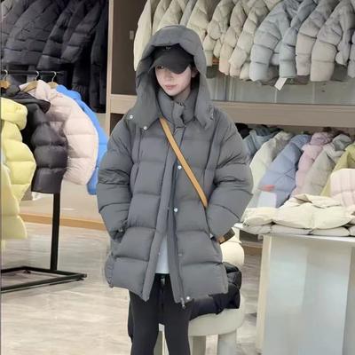 European Station Puff Down Jacket Women's Medium and Long Hooded Winter New White Duck Down Thickened Warm Jacket