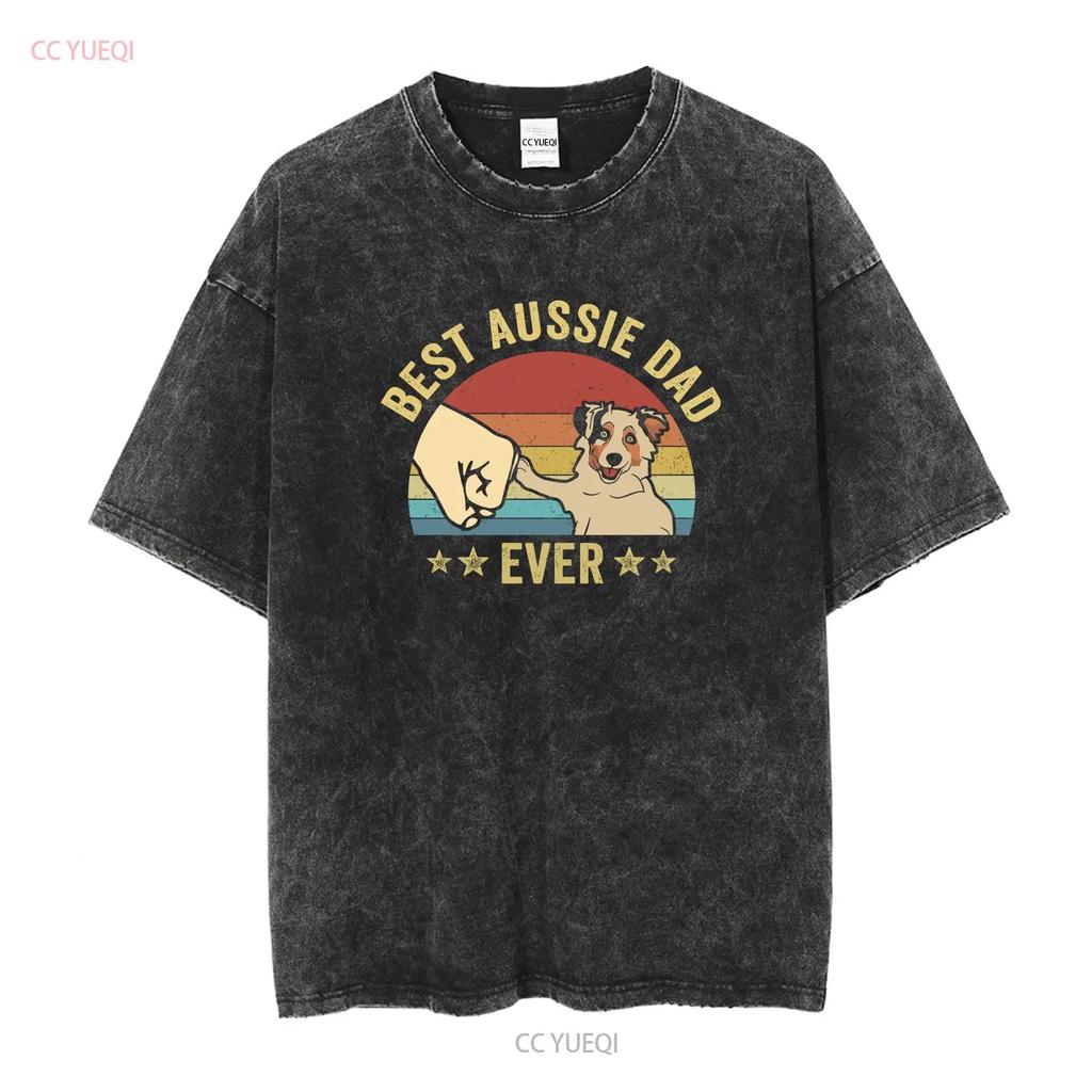 Vatertag Australian Shepherd Papa T-Shirt Bester Aussie Überhaupt Herren s für Ihn Lang- oder Kurzarm Vintage Gewaschen Weich Freizeit