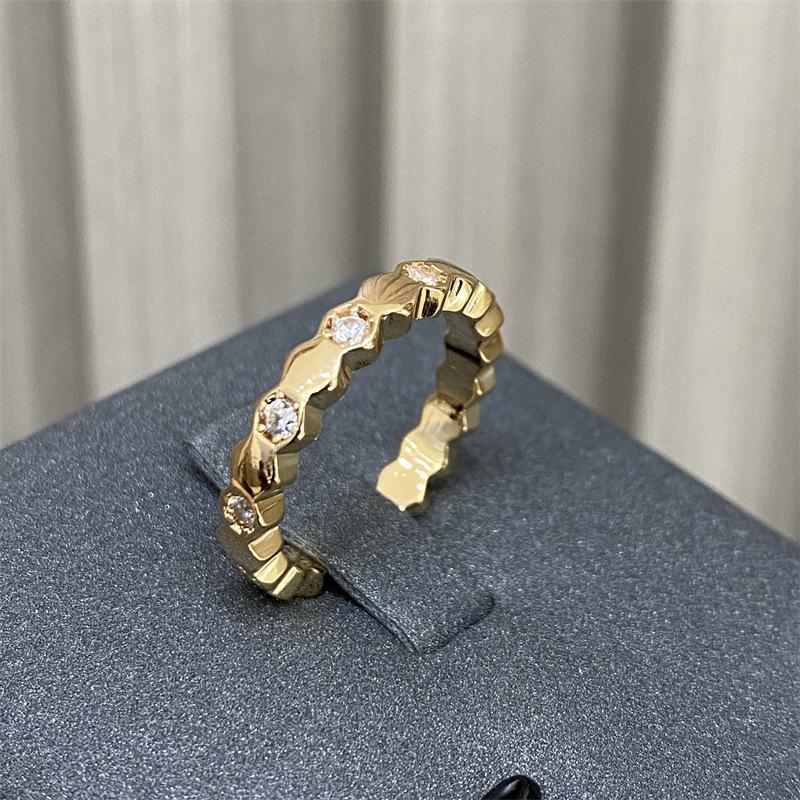 Gold plated Seiko honeycomb open ring design does not fade index finger ring